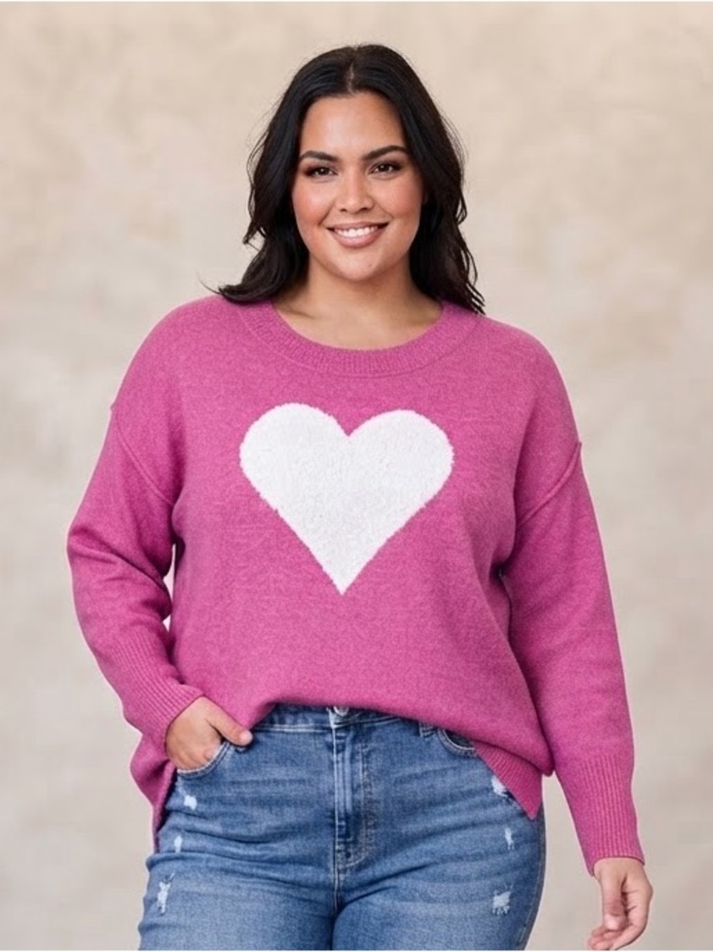 CeCe Pink Heart Pullover Sweater